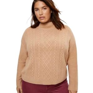 LOFT Turtleneck Cable Sweater Boxy Oversized Large Beige